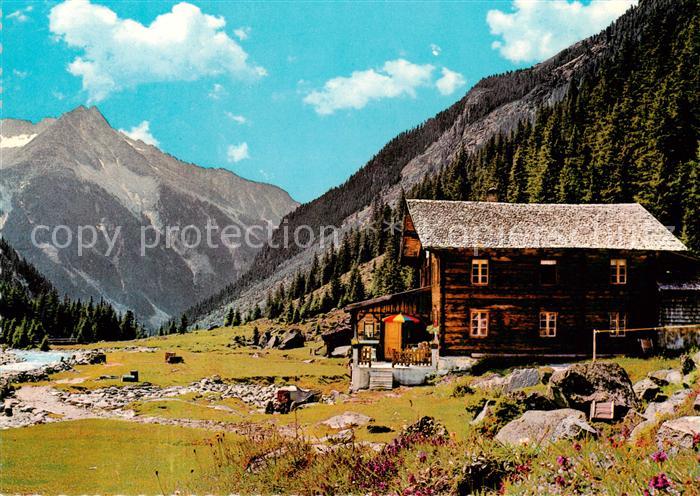 Mayrhofen Zillertal AT Gasthaus Baerenbad im Zillergrund Blick auf Stange Ziller