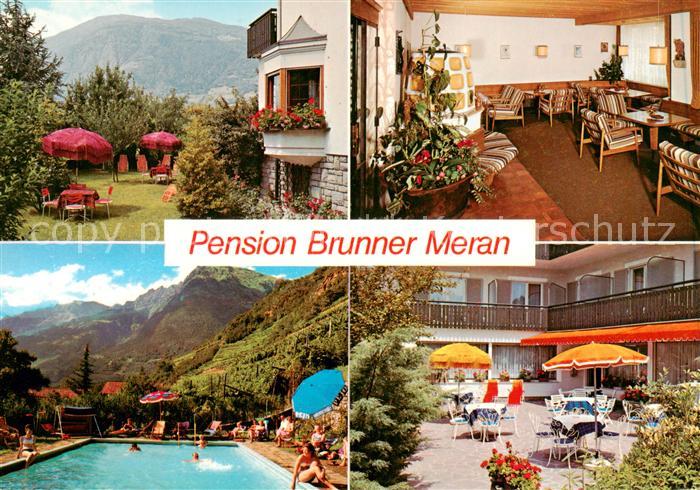 Meran Merano IT Pension Brunner Gastraum Terrasse Swimming Pool