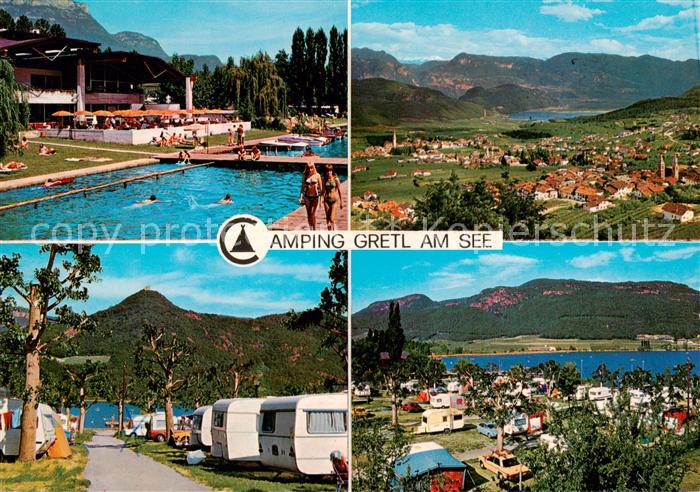 Kalterer See Suedtirol Camping Gretl am See Schwimmbad Panorama