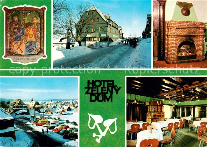 Bozi Dar Gottesgab CZ Hotel Zeleny dum Strassenpartie Kaminzimmer Gastraum
