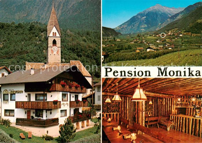 Algund Merano Suedtirol IT Pension Monika Gaststube Kirche Panorama