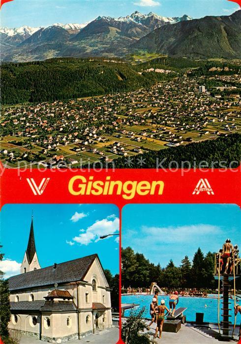 Gisingen Feldkirch Fliegeraufnahme Kirche Schwimmbad