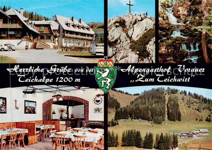 Teichalm  Alpengasthof Vorauer Zum Teichwirt Gastraum Gifpelkreuz Wasserfall Pan