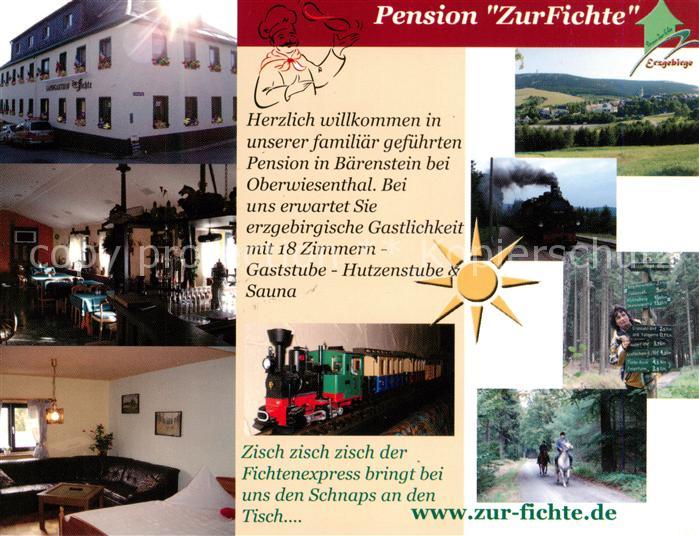 Baerenstein Annaberg-Buchholz Pension zur Fichte Gastraum Dampflokomotive Wander