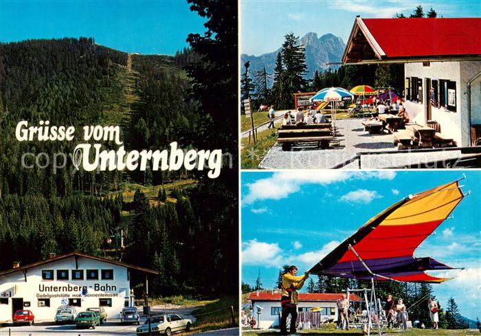 Ruhpolding Bayern Gipfelgaststaette Unternberg Alm Terrasse Drachenflieger