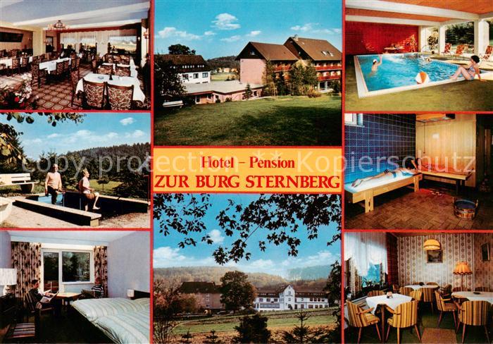 Linderhofe Hotel Burg Sternberg Gastraeume Hallenbad Sauna Zimmer Wassertreten