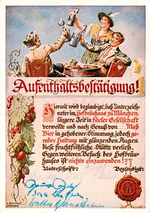 Muenchen Bayern Aufenthaltsbestaetigung im Hofbraeuhaus Zertifikat