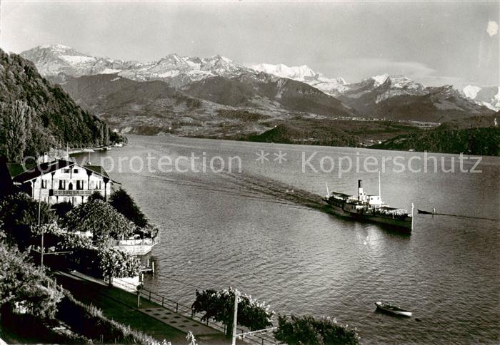 Dampfer Seitenrad Hotel Pension Zaugg Oberhofen Thunersee