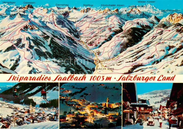 Saalbach -Hinterglemm AT Panoramakarte Sessellift Nachtaufnahme Dorfmotiv