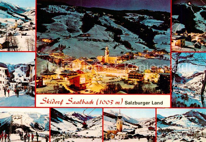 Saalbach -Hinterglemm AT bei Nacht Teilansichen Skilifte Kirche Ortsmotive