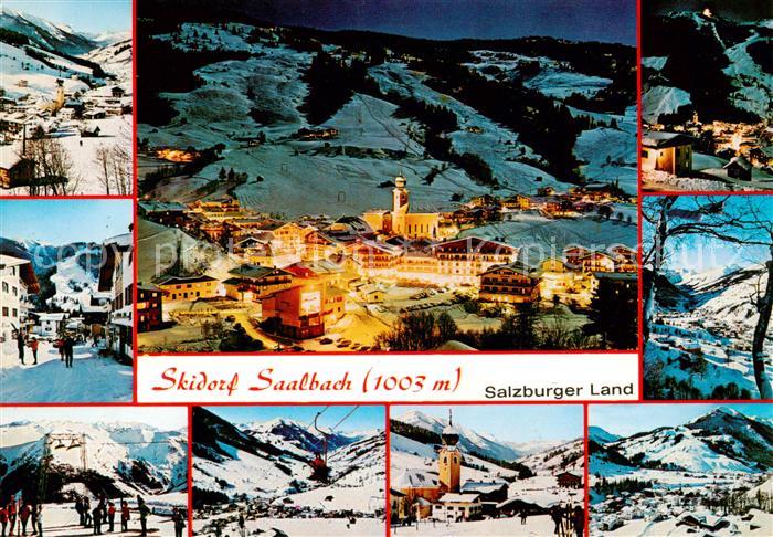 Saalbach -Hinterglemm AT bei Nacht Orts und Teilansichten Kirche Kohlmaislift Sc