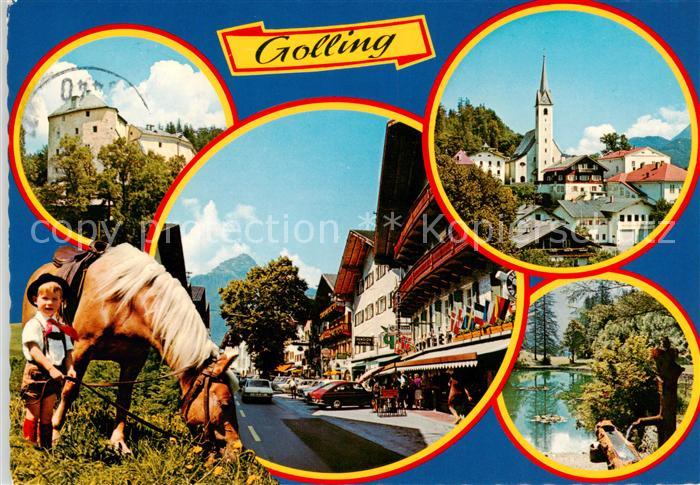 Golling  Salzach AT Schloss Kirche Strassenpartie Gondelteich