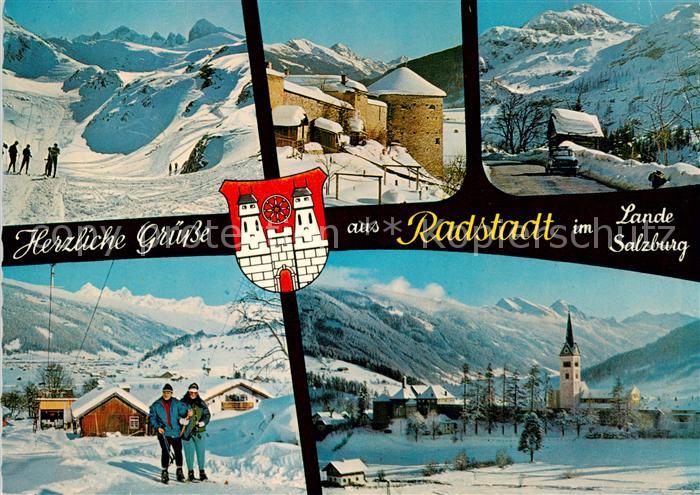 Radstadt AT Radstaedter Tauernpass Stadtturm Auffahrt zum Tauernpass Kirche