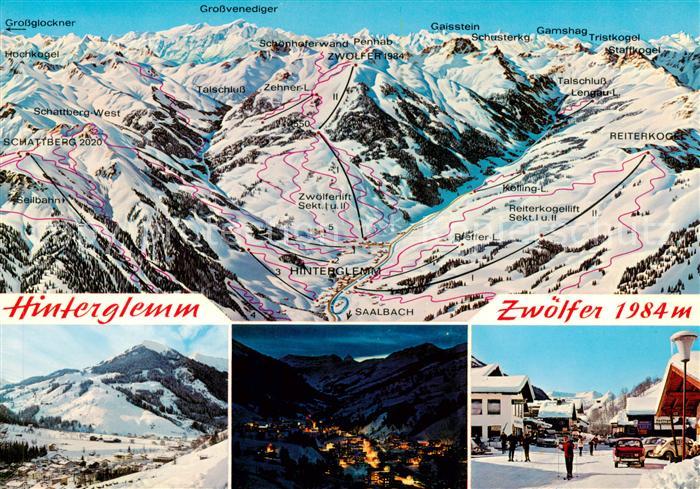 Hinterglemm Saalbach Panoramakarte Dorfpartie Nachtaufnahme