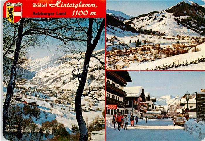 Hinterglemm Saalbach Panorama mit Talschluss Zwoelferkogel und Dorfstrasse