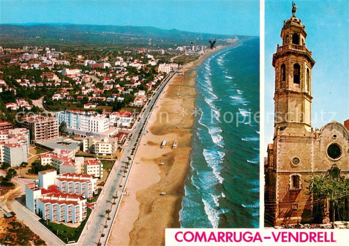 Comarruga Vendrell Costa Dorada ES Playa Iglesia Strand Luftaufnahme Kirche
