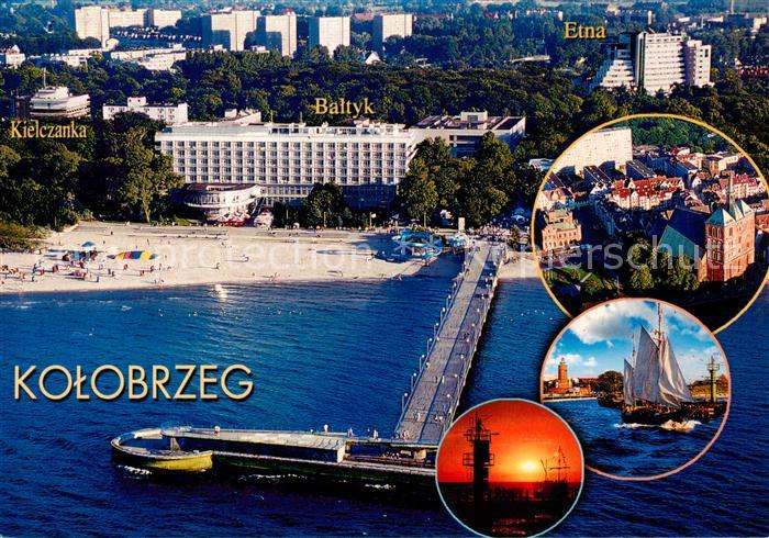 Kolobrzeg Kolberg Ostseebad PL Hotels am Strand Seebruecke Luftaufnahme Sonnenun