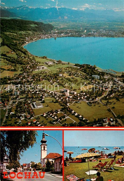 Lochau Bregenz Vorarlberg Panorama Schweizer Alpen Ortsmotiv mit Kirche Badestra
