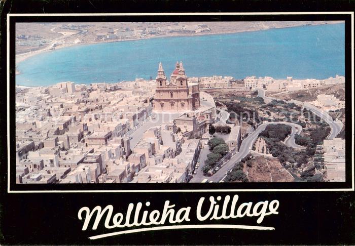 Mellieha Malta Village and bay aerial view