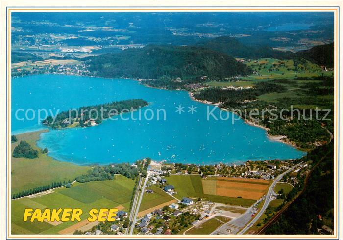 Faakersee Kaernten AT Fliegeraufnahme Sandbank mit Strandcamping