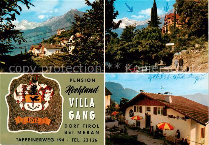 Dorf-Tirol Suedtirol IT Pension Hochland Villa Gang Wappen Panorama