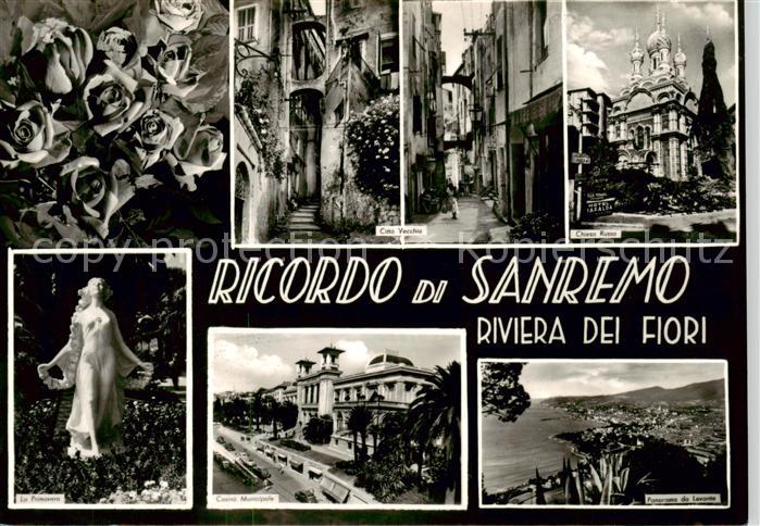 Sanremo IT Rosen Altstadt Kirche Statue La Primavera Casino Panorama