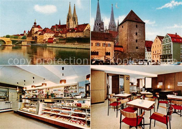 REGENSBURG Bayern Conditorei Cafe Orlando di Lasso Altstadt Dom Blick ueber die