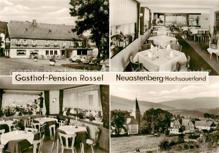 Neuastenberg Gasthof Pension Rossel Gastraum Ortsansicht mit Kirche
