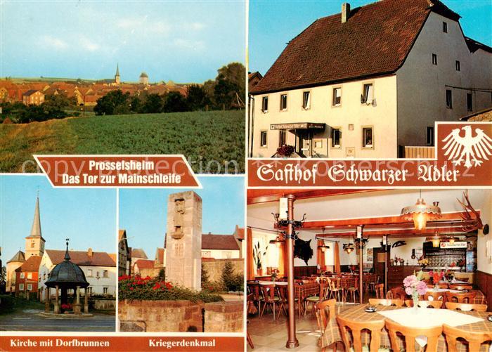 Prosselsheim Gasthof Schwarzer Adler Restaurant Kriegerdenkmal Kirche Dorfbrunne