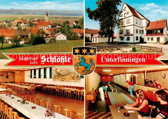 Unterfinningen Schwaben Ortsansicht mit Kirche Gasthaus zum Schloessle Kegelbahn