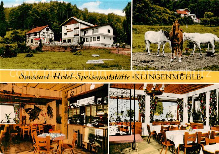 Gemuenden  Main Spessart Hotel Speisegaststaette Klingenmuehle Gastraeume Pferde