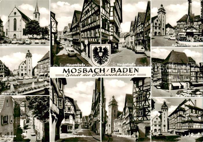 Mosbach Baden St Juliana Hauptstrasse Marktbrunnen Marktplatz Heugasse Polnische