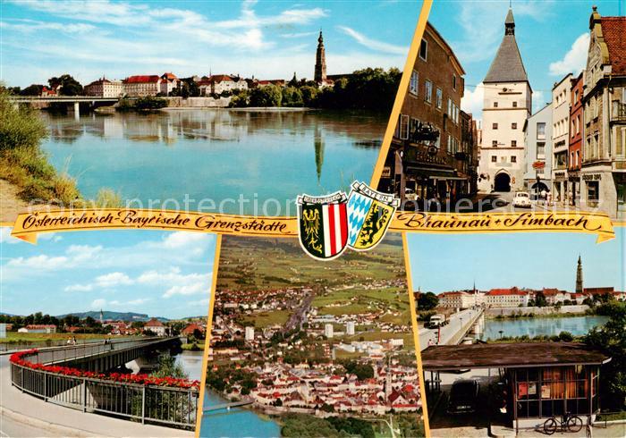Braunau  Inn AT mit Simbach Innpartien Fliegeraufnahme Stadttor Teilansicht