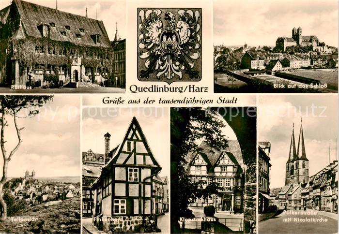 Quedlinburg Harz Rathaus Wappen Schlossblick Teilansicht Finkenhard Klopstockhau