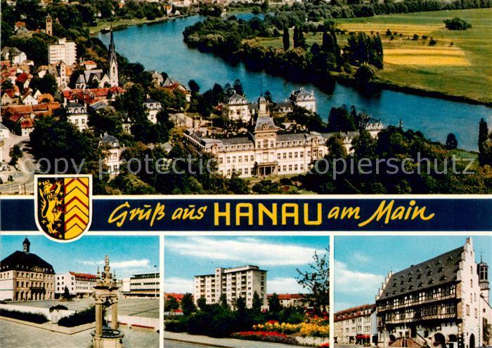 Hanau Main Fliegeraufnahme Marktplatz Hochhaus Rathaus