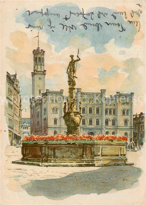 Zittau Rathaus Brunnen Kuenstlerkarte
