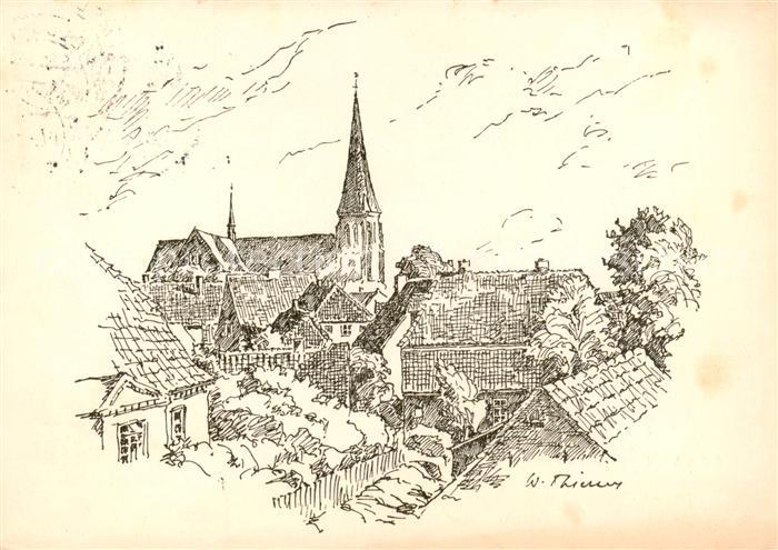 Meldorf Dom von der Nordermuehle Kuenstlerkarte nach Originalfederzeichnung von