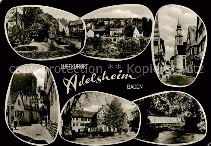 Adelsheim Teilansichten Parkanlagen Kirche Wasserfall