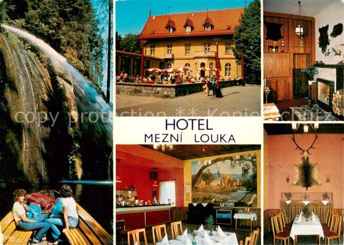 Hrensko Herrnskretschen Boehmen CZ Hotel Mezni Louka Restaurant Wasserfall