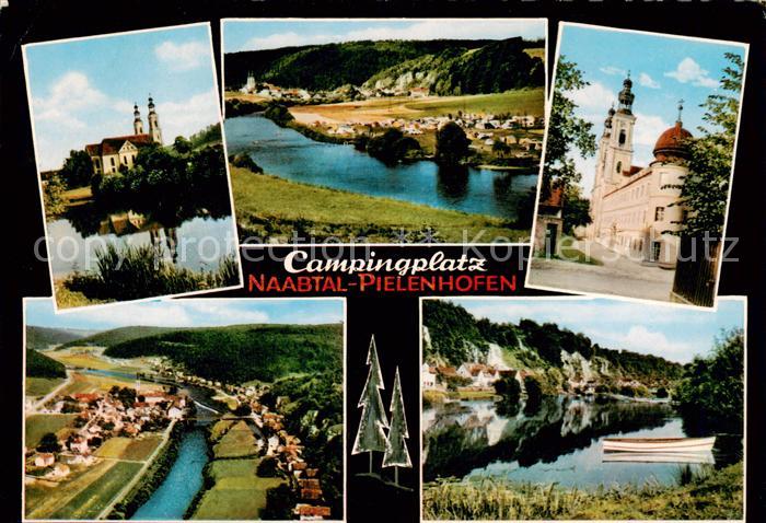 Pielenhofen Campingplatz Naabtal Panorama Uferpartie an der Naab Kirche