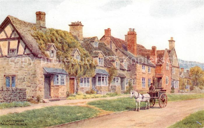Broadway  Worchestershire UK Old Cottages Pferdekutsche Kuenstlerkarte Salmon Se