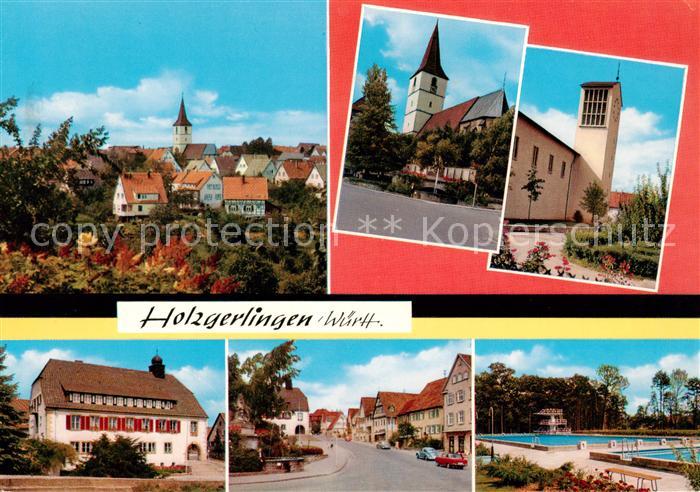 Holzgerlingen Ortsansicht mit Kirche Strassenpartie Freibad
