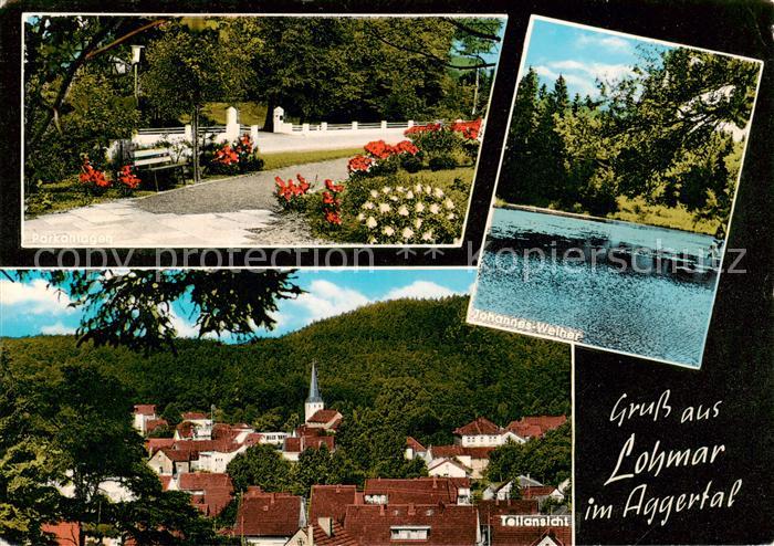 Lohmar Teilansicht mit Kirche Johannes-Weiher Parkanlagen