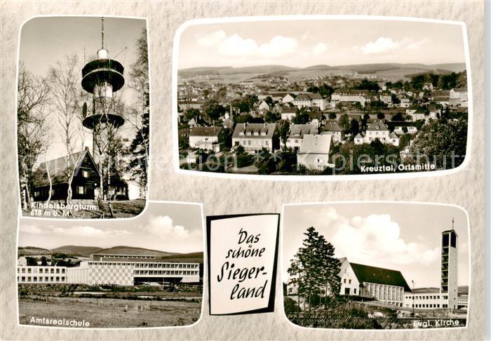 Kreuztal Westfalen Kindelsbergturm Panorama Ortsmitte Amtsrealschule Kirche