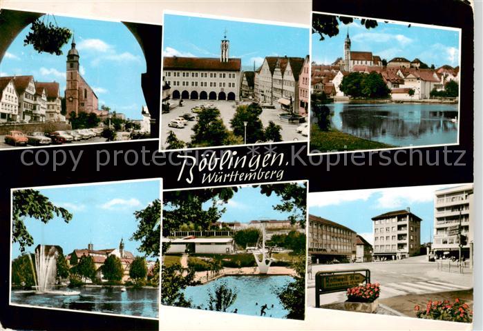 Boeblingen Ortsmotive Zentrum Kirche Schwanenteich Wasserspiele