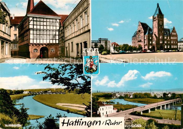 Hattingen  Ruhr Altes und neues Rathaus Ruhrpartie Ruhrbruecke