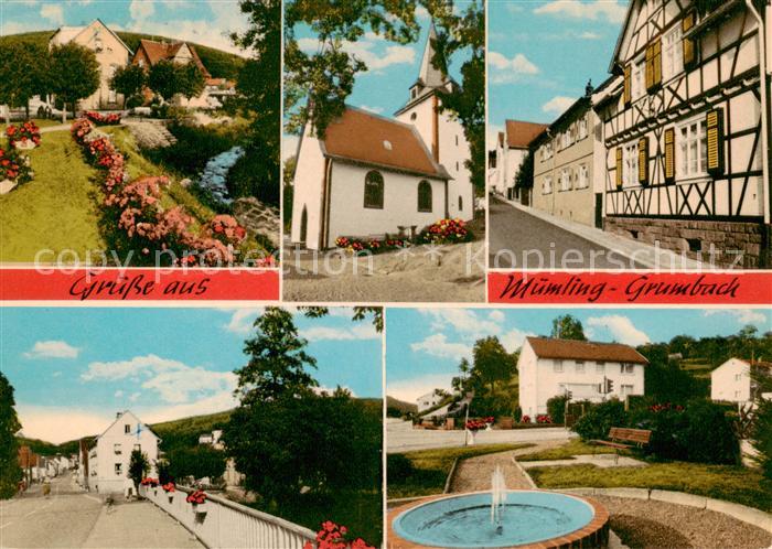 Muemling-Grumbach Ortsansichten Kirche Parkanlagen Springbrunnen