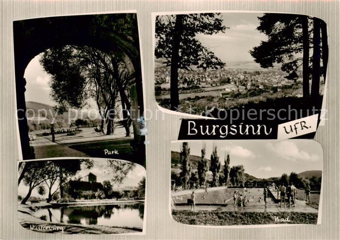 Burgsinn Panorama Ansicht vom Waldrand aus Park Wasserburg Freibad