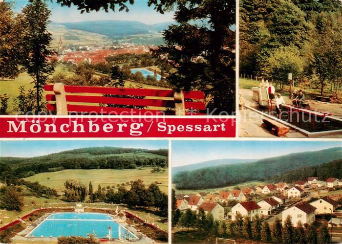 Moenchberg  Spessart Panorama Wassertreten Freibad Neubausiedlung