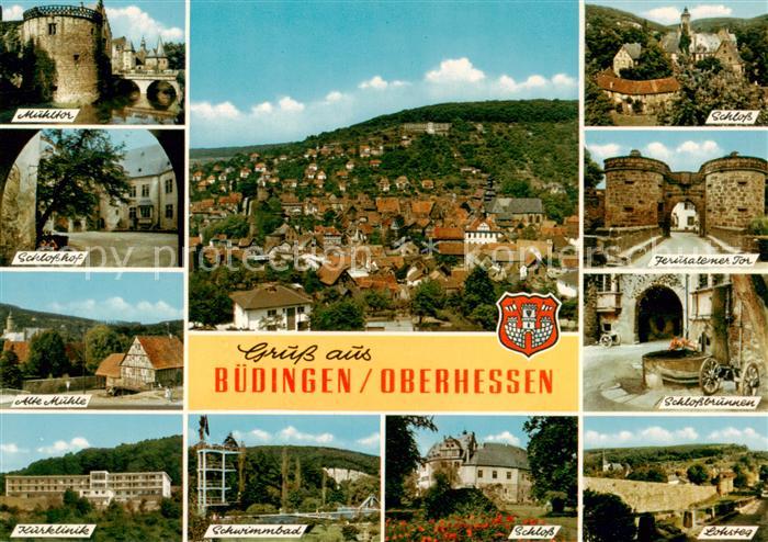Buedingen Hessen Panorama Muehltor Schlosshof Alte Muehle Kurklinik Schwimmbad S